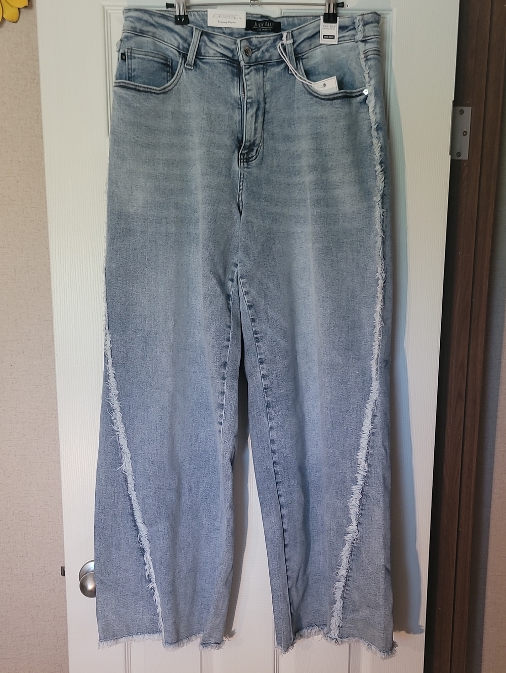 Judy Blue High-Rise Light Blue Wide Leg Jeans with Side Frayed Detail
